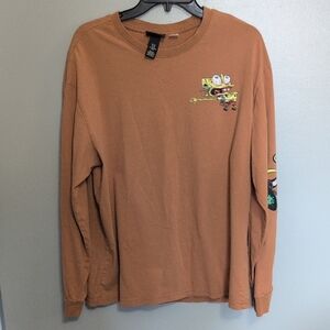 H&M Spnge Bob Brown Long Sleeve Tee Casual Crew Neck Medium